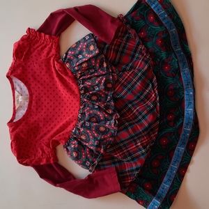 Matilda Jane 4 Christmas holiday red green tiered mixed print ruffle dress